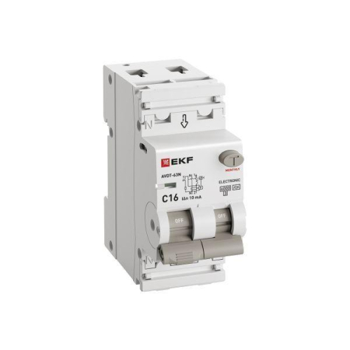 Выключатель автоматический дифференциального тока 2п (1P+N) C 16А 10мА тип A 6кА АВДТ-63N (электрон.) PROxima EKF D63N26EA16C10