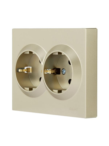Розетка 2-м СП VESNA с заземл. со шторками ПБТ титан LEZARD 742-3700-178B