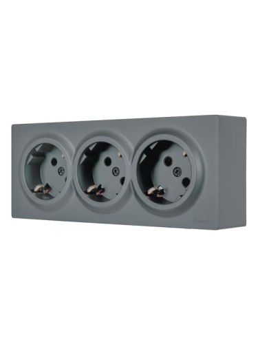 Розетка 3-м ОП LETO с заземл. закрытый корпус ПБТ графит LEZARD 752-3400-127BUP