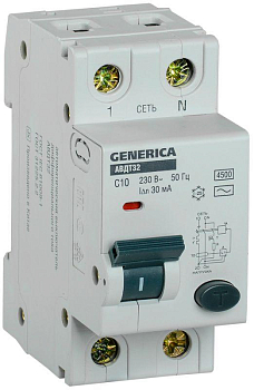 Выключатель автоматический дифференциального тока C10 30мА АВДТ 32 GENERICA MAD25-5-010-C-30