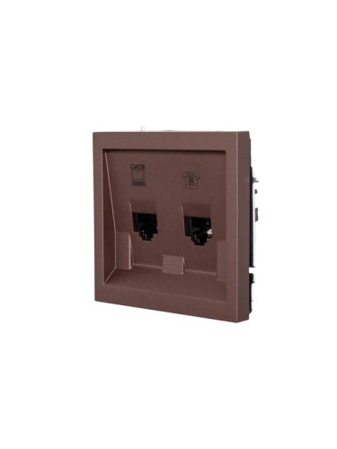 Розетка компьютер+телефон СП ZIMA IP20 с модулем Cat 6 шоколад LEZARD 704-7388-144