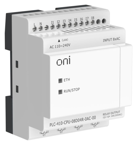 Модуль ЦПУ ПЛК 410 8 DI 4 RO 220В AC с Ethernet портом без экрана ONI PLC-410-CPU-08D04R-0AC-00