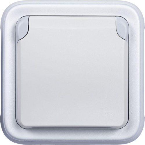 Розетка 1-м СП Plexo 16А IP55 2P+E с заземл. с крышкой немецк. стандарт безвинтов. клеммы механизм бел. Leg 069640