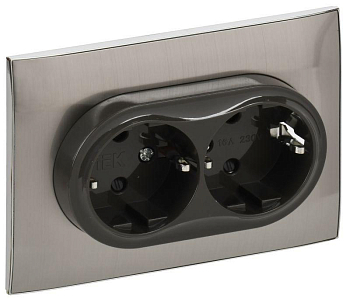 Розетка 2-м SKANDY 16А с заземл. защ. штроки в сборе SK-R07N никель IEK SK-R24-16-K50-F