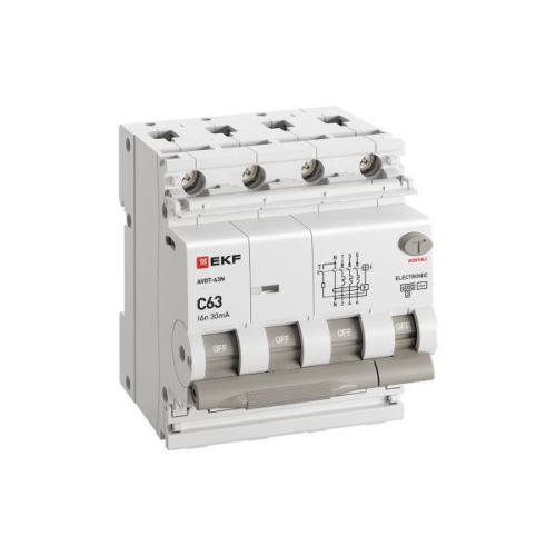 Выключатель автоматический дифференциального тока 4п (3P+N) C 63А 30мА тип AC 6кА АВДТ-63N электронный PROxima EKF D63N46E63C30