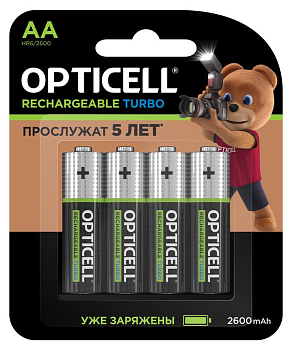 Аккумулятор AA/HR6 1.2В 2600мА.ч Ni-MH (блист.4шт) Turbo Opticell 6080002