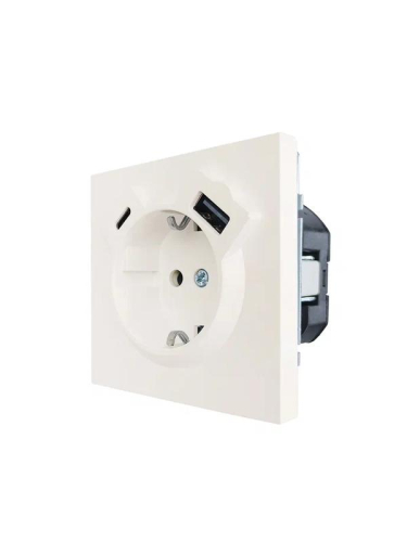 Розетка 1-м СП ZIMA IP20 Type-C + USB с заземл. механизм сл. кость LEZARD 704-9088-181TC