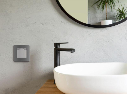 Розетка 1-м СП Inspiria 16А IP44 250В 2P+E защ. шторки с крышкой немецк. стандарт алюм. Leg 673742