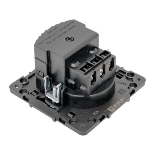 Розетка 1-м СП Стокгольм 16А USB A+C с заземл. защ. шторки винтов. клеммы механизм черн. EKF EZR16-2USB-typeA-typeC