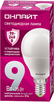 Лампа светодиодная 90 421 OLL-G45-9-230-4K-E14-FR 9Вт шар 4000К E14 90-240В PRO ОНЛАЙТ 90421