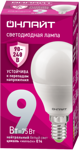 Лампа светодиодная 90 421 OLL-G45-9-230-4K-E14-FR 9Вт шар 4000К E14 90-240В PRO ОНЛАЙТ 90421