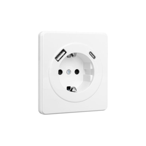 Розетка 1-м СП ROUND MIELE 16А с заземл. защ. шторки с USB A+C быстрой зарядки 5В/3А перламутр Kranz KR-78-0704-1