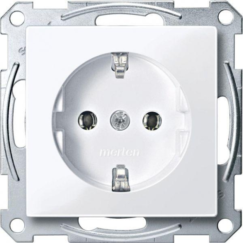 Механизм розетки 1-м СП Merten 16А IP20 с заземл. без защ. шторок QF SM активно бел. SchE MTN2301-0325