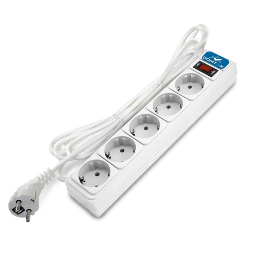 Удлинитель с сетевым фильтром 5х5м с заземл 10А IP20 2.2кВт ПВС 3х1 с выкл. бел. DOMTOK 2529