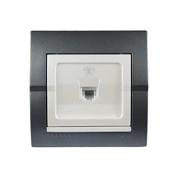 Розетка телефонная 1-м СП Deriy RJ11 16А IP20 темн. сер./жемчуж. LEZARD 702-2930-137