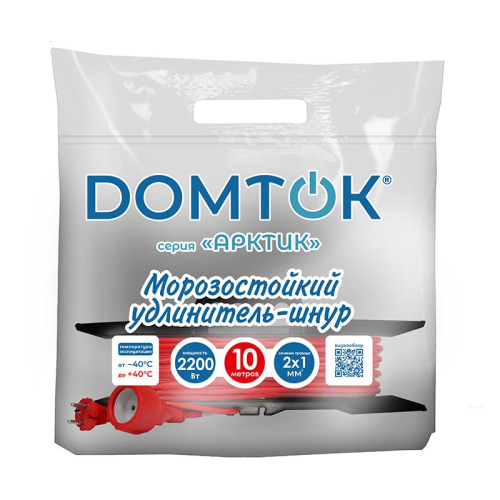 Удлинитель-шнур на рамке 1х10м без заземл. 10А IP44 2.2кВт КГ 2х1 АРКТИК морозостойкий DOMTOK 2607