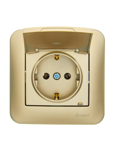 Розетка 1-м СП ASTI 16А IP20 с заземл. с крышкой термопласт в сборе золото. LEZARD 7081-3636-123В