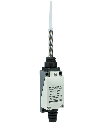 Выключатель путевой ВП 25-2107М-65 У2 рычаг пружинный с пластик. наконечником 1з+1р безинерционный 21х56мм 3А IP65 Электротехник ET007244