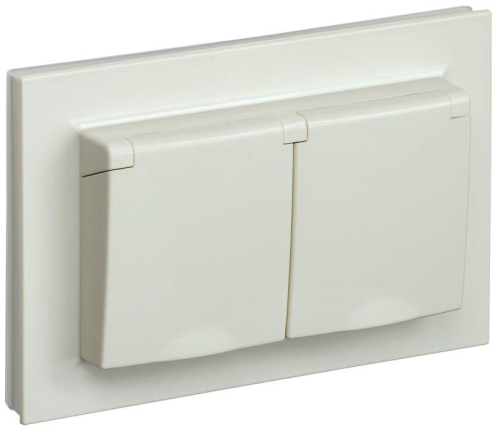 Розетка 2-м СП BRITE РСбш12-3-44-БрКр 16А в сборе IP44 с крышкой беж. IEK BR-R26-16-44-K10-F