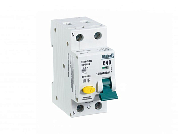 Выключатель автоматический дифференциального тока 2п (1P+N) C 40А 100мА тип AC ДИФ-103 6кА DEKraft 16209DEK