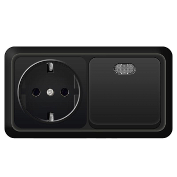 Блок ОП Олимп 1-кл. выкл. с подсветкой 10А + роз. с заземл. 16А 220В горизонт. черн. Universal 7946808