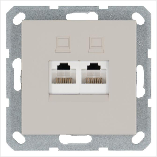 Розетка компьютерная 2-м RJ45 IP20 кат. 5E механизм тауп Jasmart G6106T