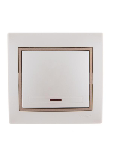 Выключатель Mira с подсветкой жемчуж./бел. метал./свет. корич. метал. LEZARD 701-3031-111