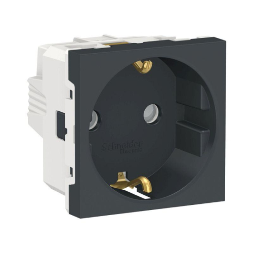 Розетка 1-м 2мод. Unica Modular 16А IP21 250В с заземл. защ. шторки винт. клеммы антрацит SchE NU303754