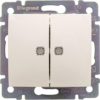 Переключатель проходной 1-кл. СП Valena 16А IP31 250В с зел. подсветкой механизм бел. Leg 774203