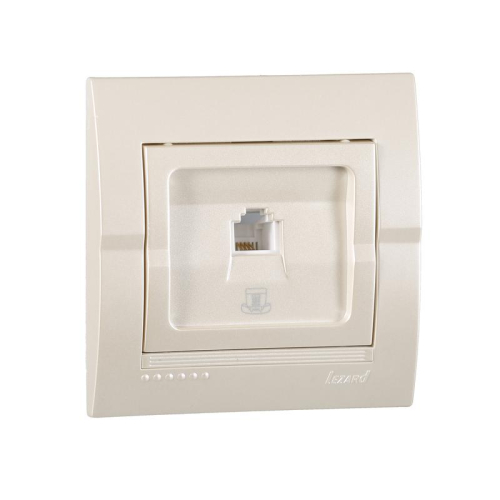 Розетка телефонная 1-м СП Deriy RJ11 16А IP20 евро стандарт жемчуж./бел. метал. LEZARD 702-3030-137