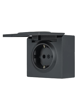 Розетка 1-м ОП LETO с заземл. с крышкой LETO ПБТ графит LEZARD 752-3400-123B