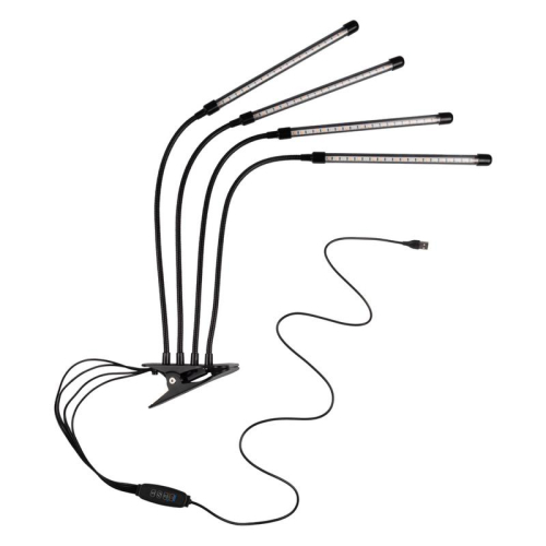 Светильник светодиодный «КРИСТАЛЛ» CTL2-USB-bl Agro для растений спектр 4 плафона по 10Вт на прищепке пульт на шнуре IP40 красн./син. ФАZА 5068810