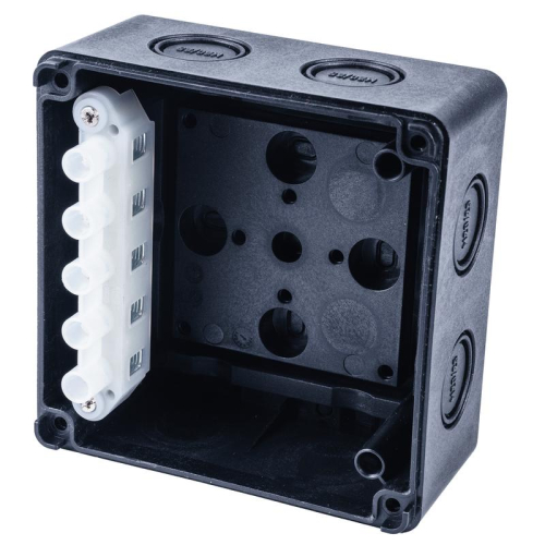 Коробка распределительная 110х110х67мм IP 65 в компл. с клеммным рядом 5х6кв.мм 41А черн. EXTHERM Extherm JB-60-BL