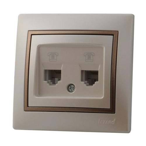 Розетка телефонная 2-м Mira RJ11 евро стандарт жемчуж./бел. метал./свет. корич. метал. LEZARD 701-3031-138