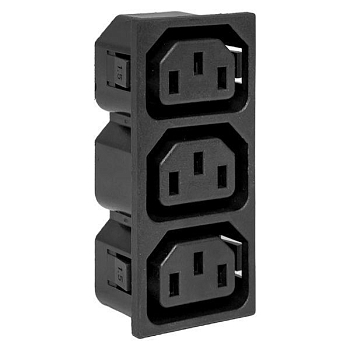 Розетка с 3 разъемами IEC C13 250В 15A черн. EKF SB-ROZ-3C13-BL