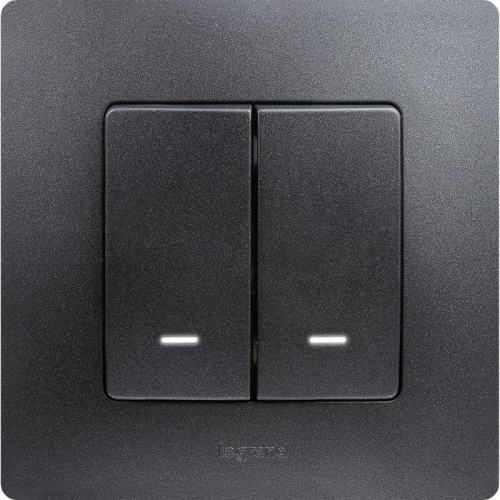 Выключатель 2-кл. СП Etika 10А IP20 250В 10AX с подсветкой/индикацией авт. зажимы механизм антрацит IEK 672604