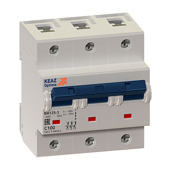 Выключатель автоматический модульный 3п D 80А 20кА OptiDin BM125-3D80-14ln-УХЛ3 КЭАЗ 138602