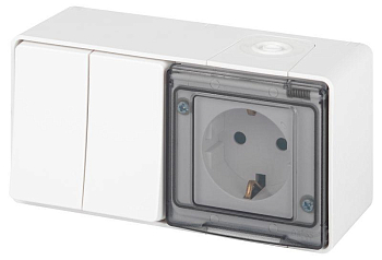 Блок розетка с выключателем Эксперт 11-7502-01 двойн. IP55 16A(10AX)-250В ОУ белый Эра Б0063270
