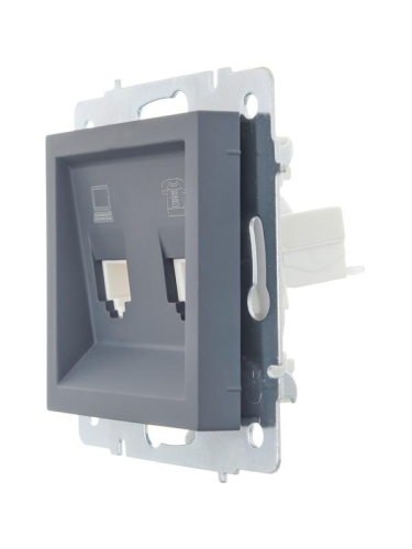 Розетка компьютерная + телефонная 2-м СП Vesna механизм графит LEZARD 742-3488-143