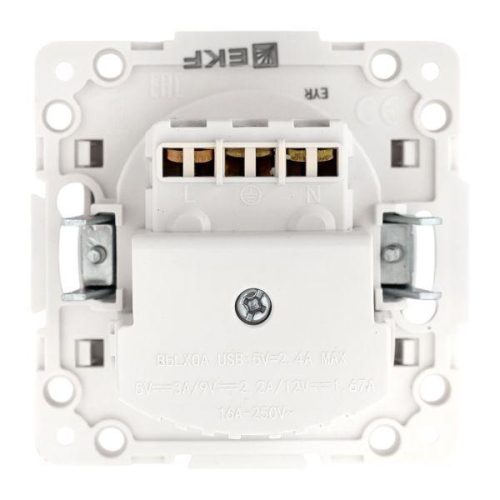 Розетка 1-м СП Стокгольм 16А USB A+C с заземл. защ. шторки винтов. клеммы механизм бел. EKF EYR16-2USB-typeA-typeC