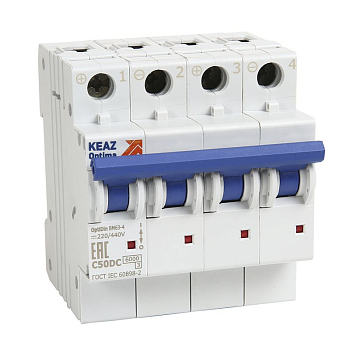 Выключатель автоматический модульный 4п C 10А OptiDin BM63-4C10-DC-УХЛ3 (новый) КЭАЗ 338075