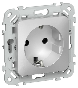 Розетка СП FLITE РС11-1-ФлА 16А с заземл. без защ. шторок безвинтовое крепление механизм алюм. IEK FI-R11-16-1-K47