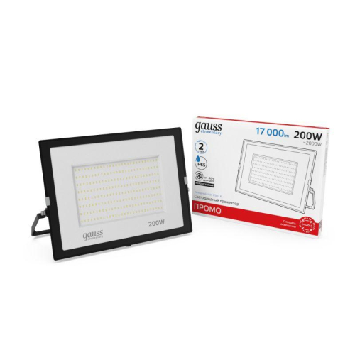 Прожектор светодиодный Elementary 200Вт IP65 6500К 17000лм PROMO G3 черн. GAUSS 613100200P