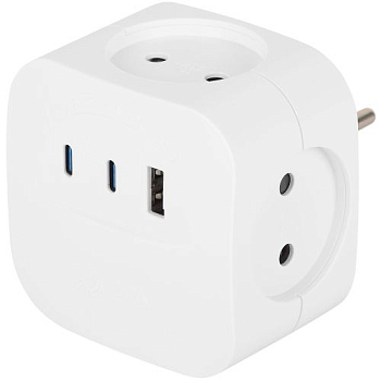 Разветвитель 4-м SP-4-3USBAC-W + 3 USB A+C со шторками 10А бел. Эра Б0069083