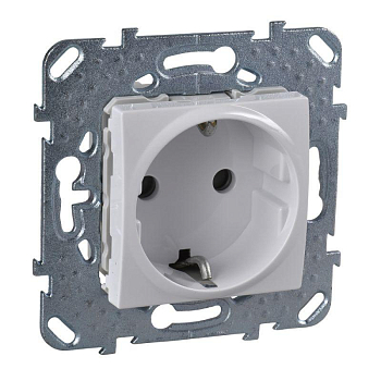 Механизм розетки 1-м СП 2мод. Unica 16А IP20 250В с заземл. защ. шторки бел. SchE MGU5.037.18ZD