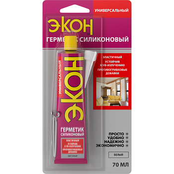 Герметик силиконовый универсальный ЭКОН 70мл на единичном блистере момент бел. Момент C0043195
