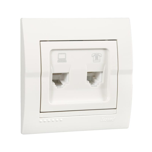 Розетка компьютерная + телефонная 2-м СП Deriy RJ45 + RJ11 IP20 бел. LEZARD 702-0202-143