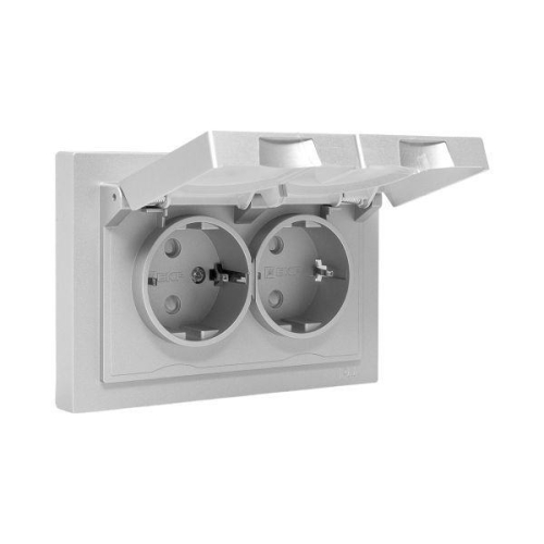 Розетка 2-м СП Эпика 16А IP44 с заземл. защ. шторки с рамкой с крышками механизм алюм. EKF UP1-SOA-211-44