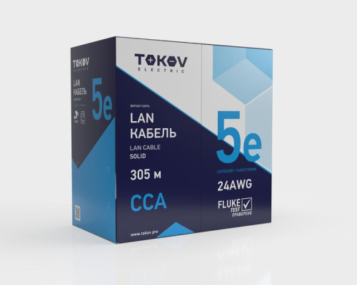 Кабель витая пара F/UTP 4х2х24 AWG кат.5E CCA PVC indoor Fluke tested 305м (м) TOKOV ELECTRIC TKL-C06-F42CCA-5E-305-PVC