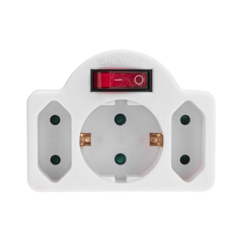 Разветвитель 3-м 16А + 2х2.5А с выключателем с заземл. защ. шторки бел. Rexant 11-1086